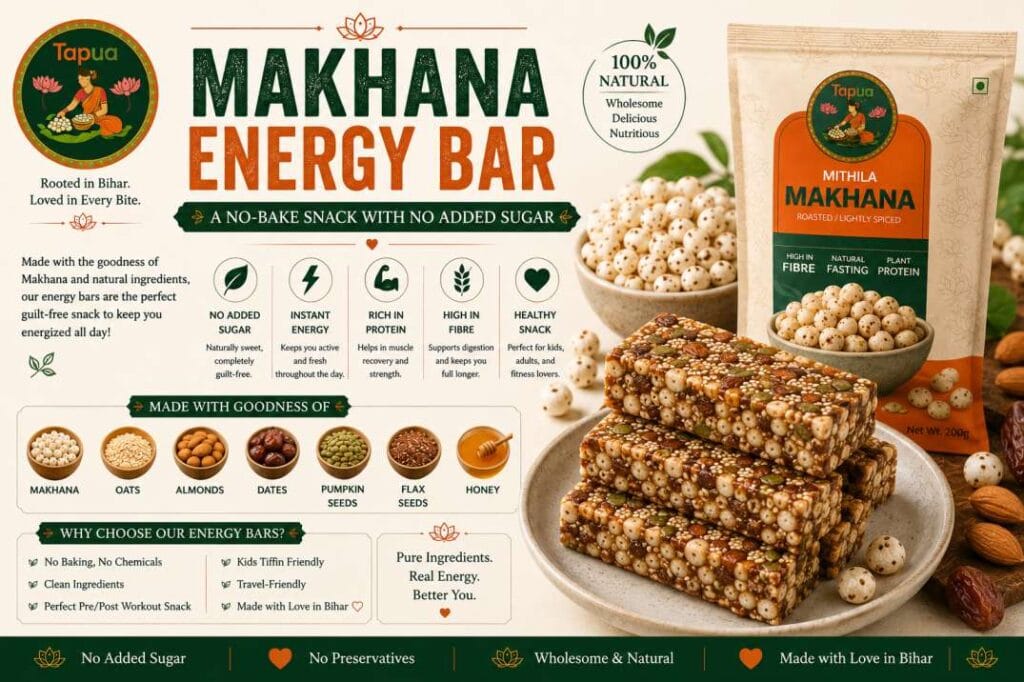 No-bake makhana energy bars stacked, showing nuts and dried fruit inside