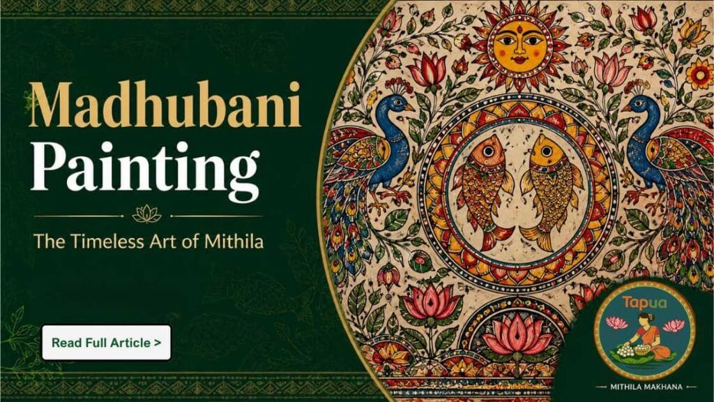 Madhubani painting on makhana pack — traditional Mithila folk art Bihar