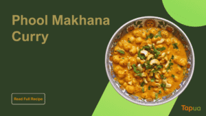 Phool makhana curry in a bowl with peas in a rich tomato gravy, garnished with coriander