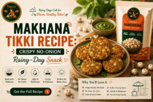 Golden fried makhana tikki served with mint chutney on a rainy day