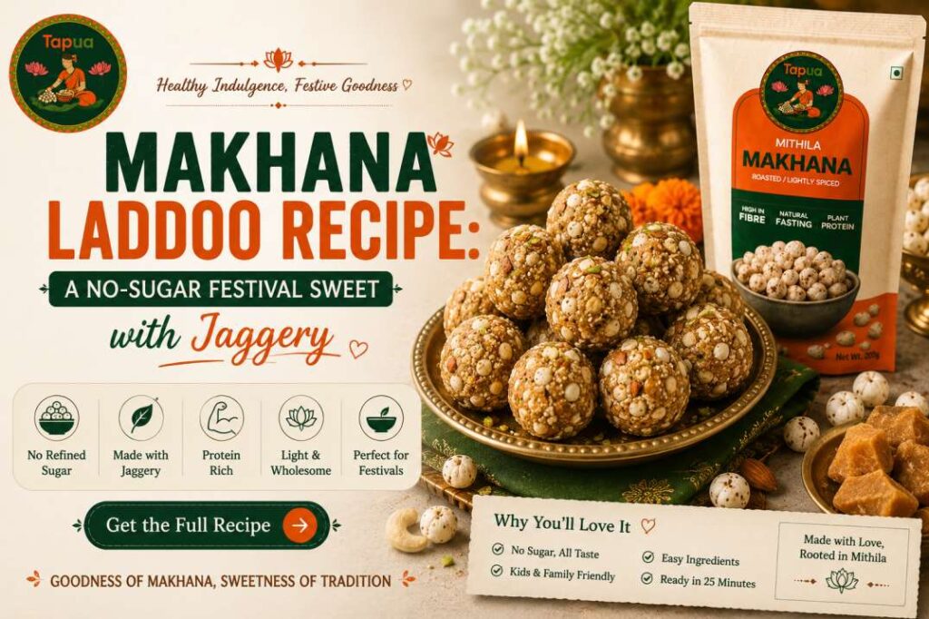 Makhana laddoo with jaggery and nuts arranged on a festive plate