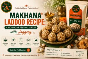Makhana laddoo with jaggery and nuts arranged on a festive plate